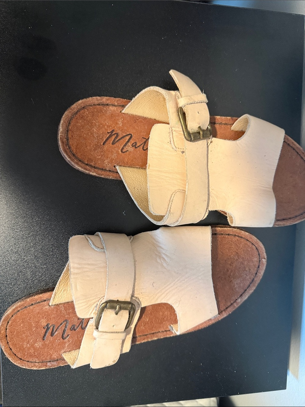 Matisse Cream Leather Buckle Slide Sandals